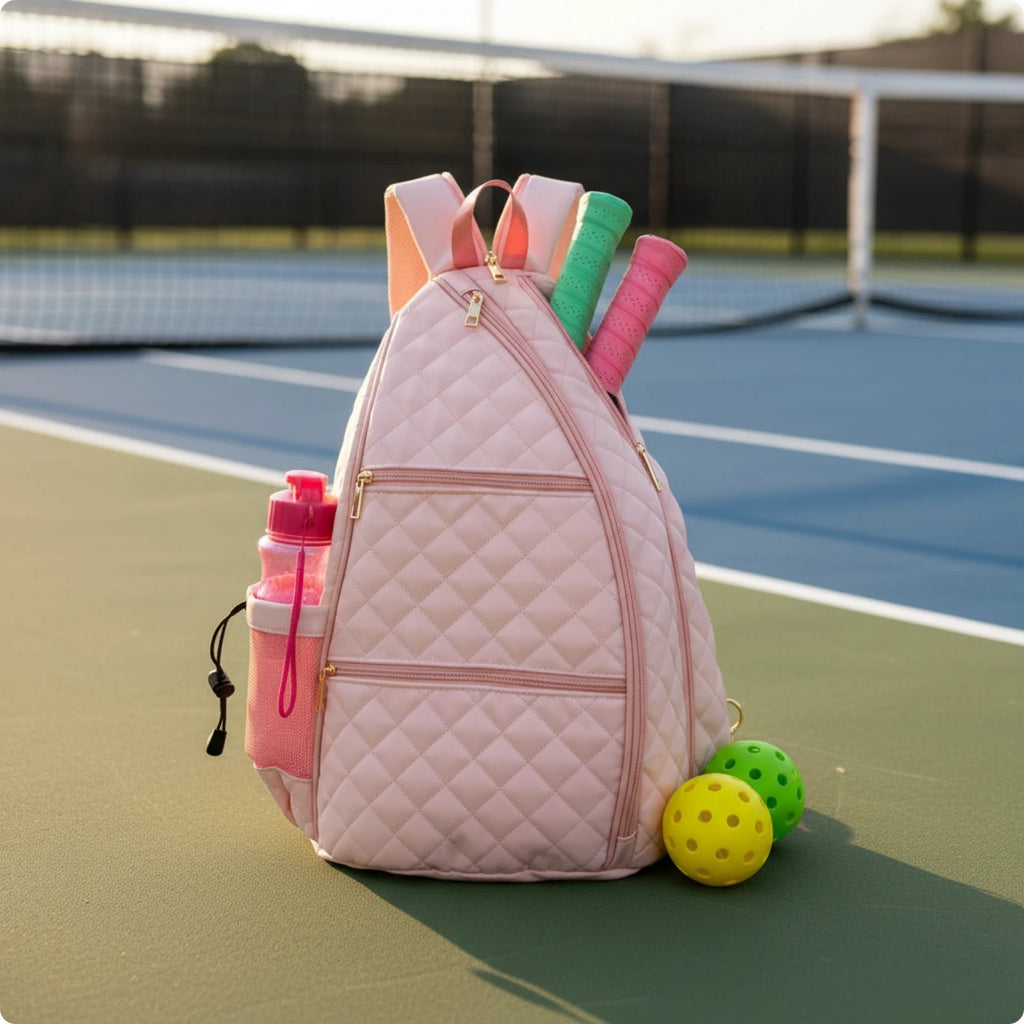 Racket Backpack Quilted Tennis Backpack Sports Bag Water-Resistant Lightweight for Pickleball Players, Practice Sessions