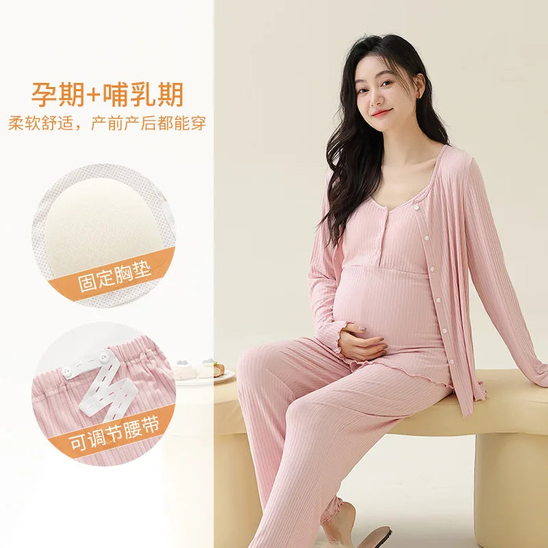 Women's Three-Piece Modal Nursing Pyjama & Robe Set