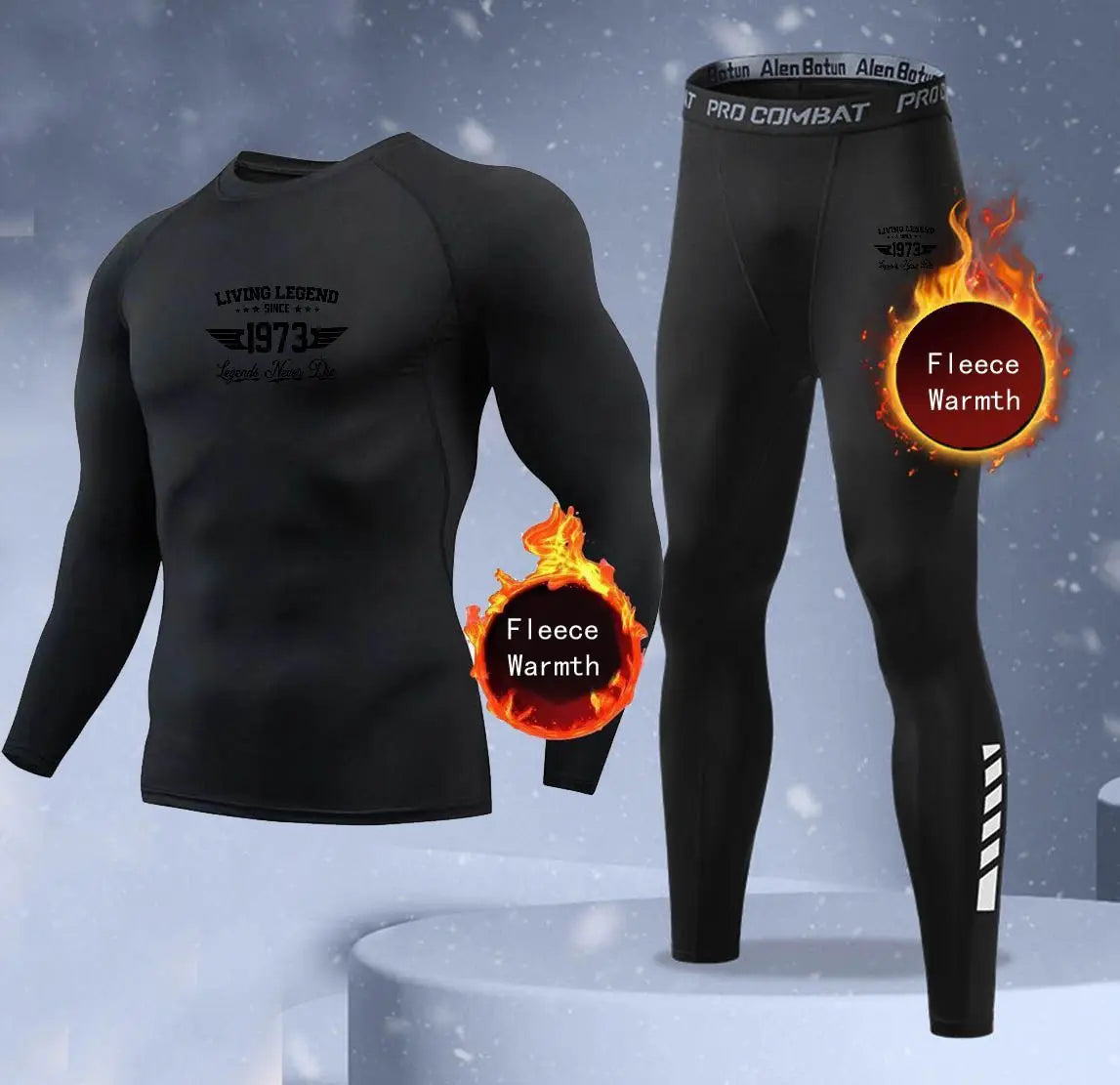 New 2-pieces Winter Warm Men Underwear Set Fleece Thermal Undershirts Long Johns Compression Tights Fitness Sports Tracksuit Set