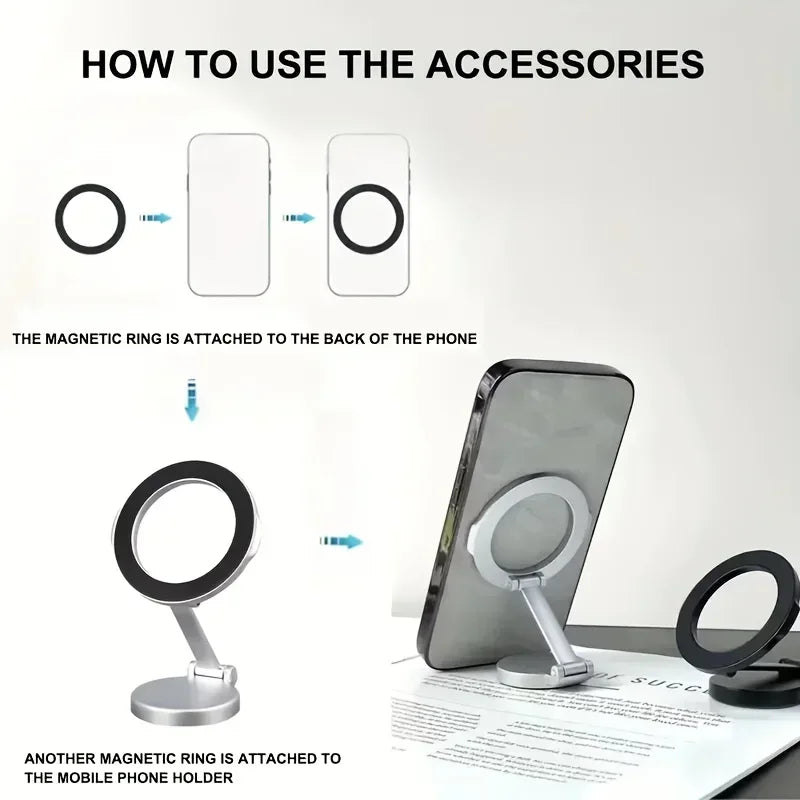All-Metal Aluminum Alloy MagSafe Car Mount – 360° Rotating, Strong Magnet Magnetic Phone Holder for iPhone & All Smartphones
