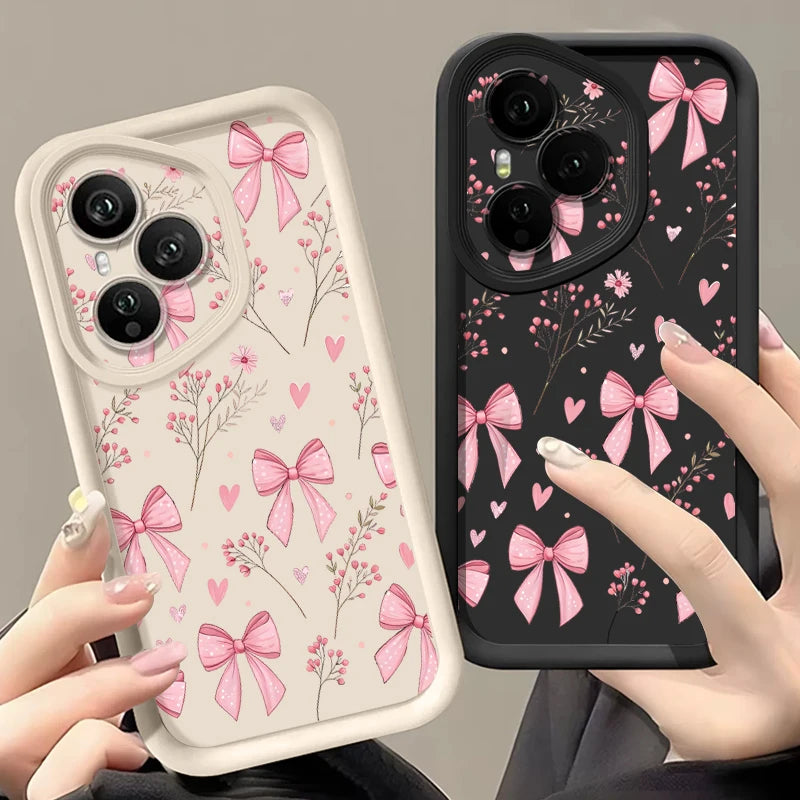 Pink Bow Soft TPU Phone Case for Honor Models