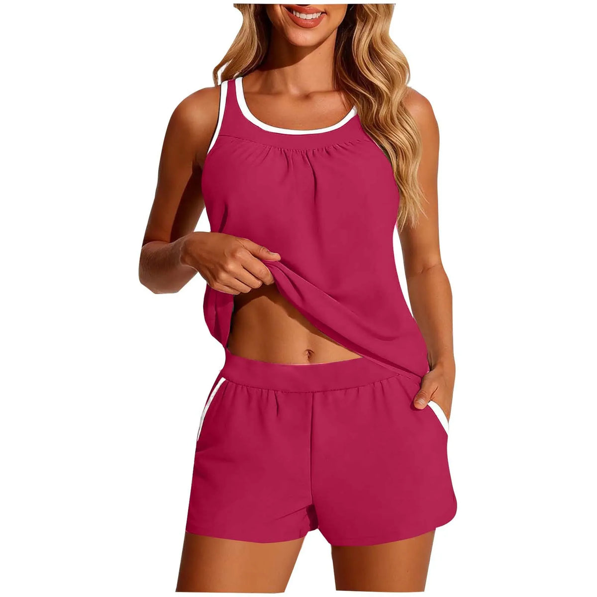 Women's White-Trim Two-Piece Tankini Set
