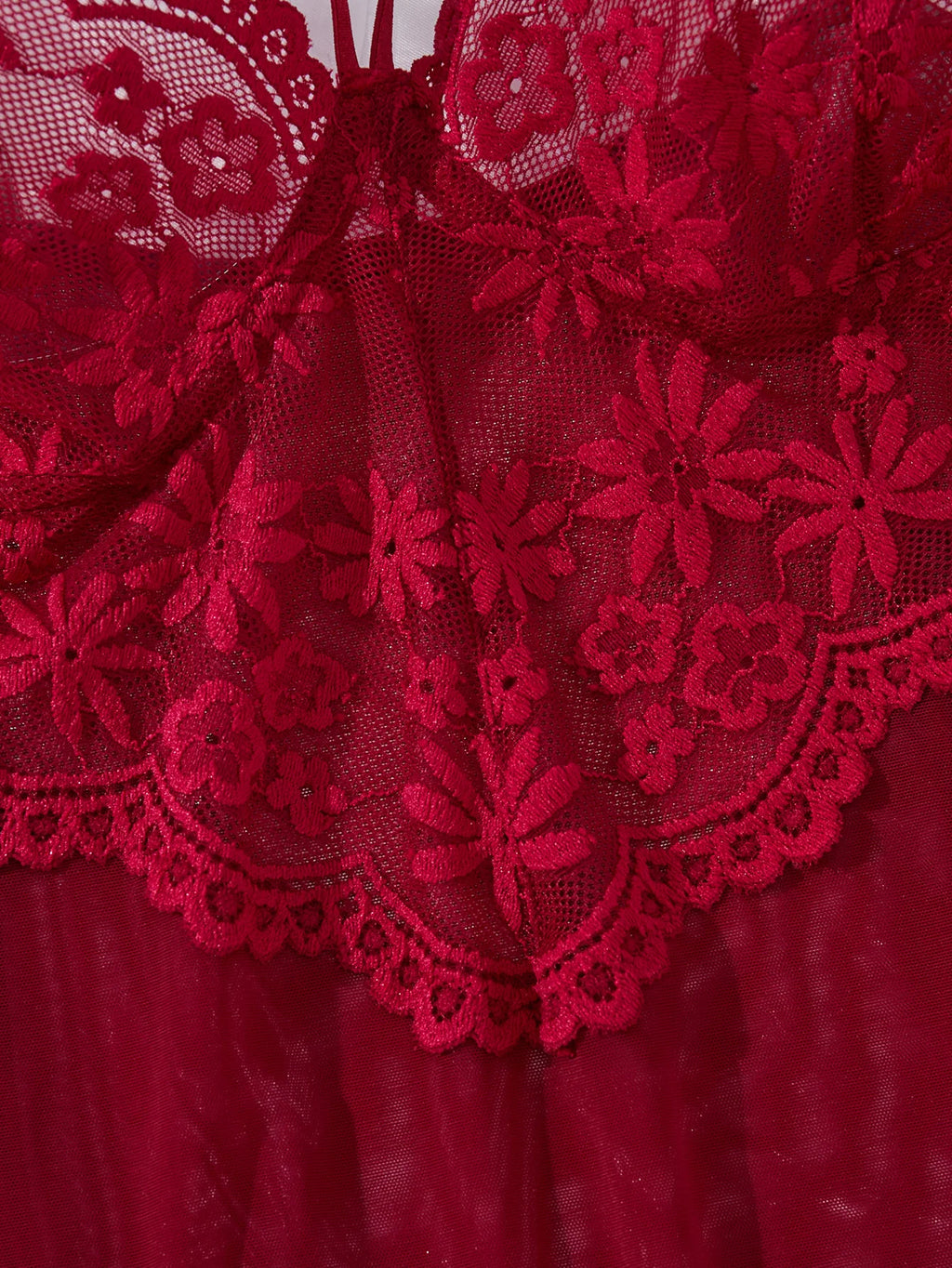 Wine Red Floral Lace Babydoll & Thong Set