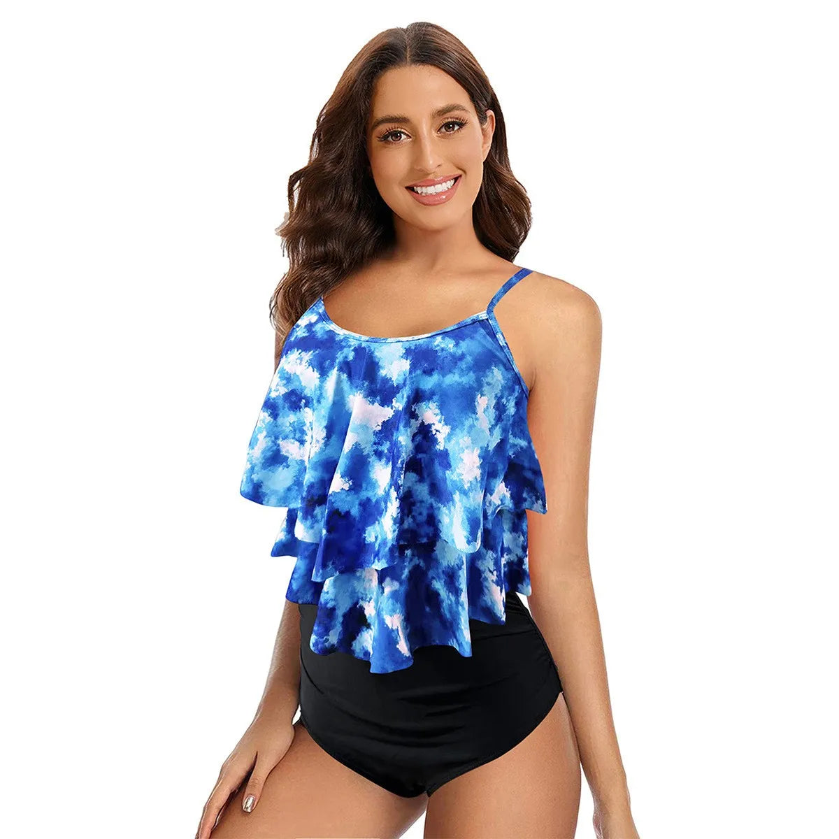 Women's Ruffle-Top High-Waist Printed Bikini Set