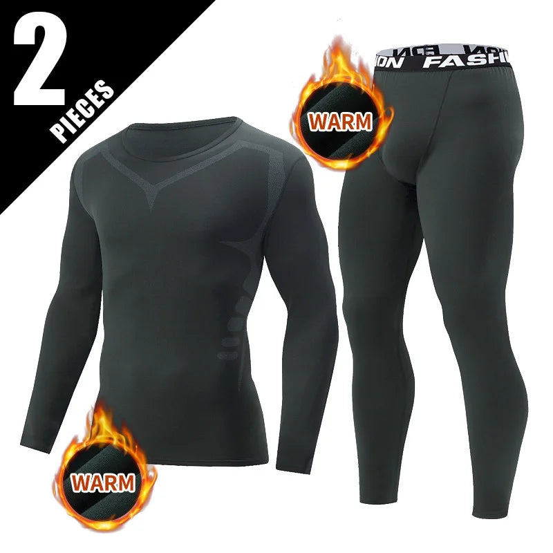 Men Autumn Winter Fashion Printed Thermal Underwear Set Simple Sport Style Warm Base Layer Long Johns Elastic Skin-friendly Top
