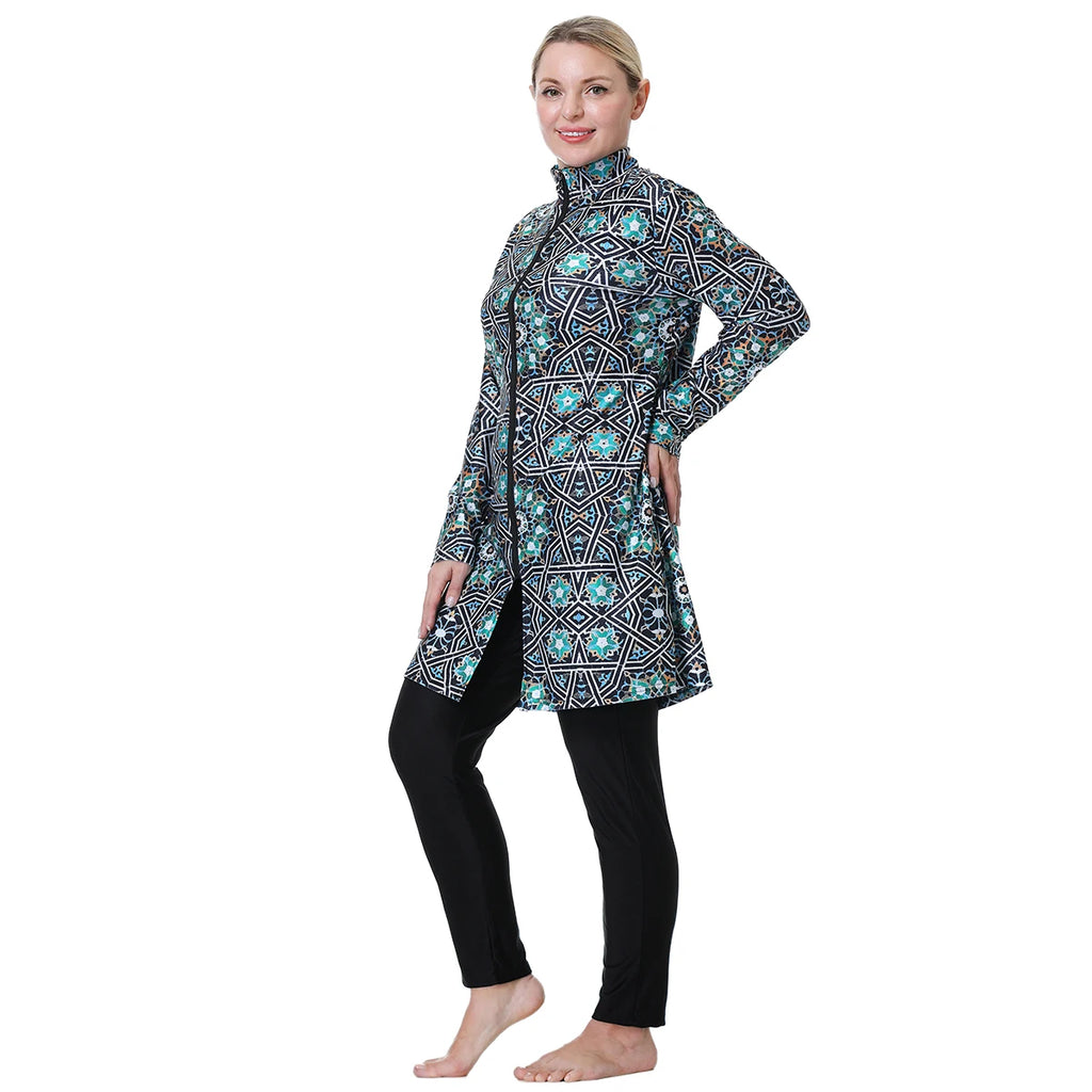 Women's Printed Three-Piece Full-Coverage Swim Set – H1024