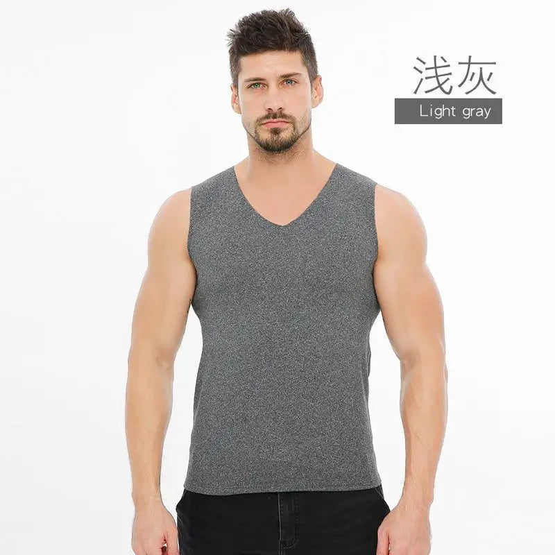 1pc Winter Thermal De Velvet Cation Heating Seamless Bottoming Shirt Warm Vest Men Fleece Lined Thermal Underwear