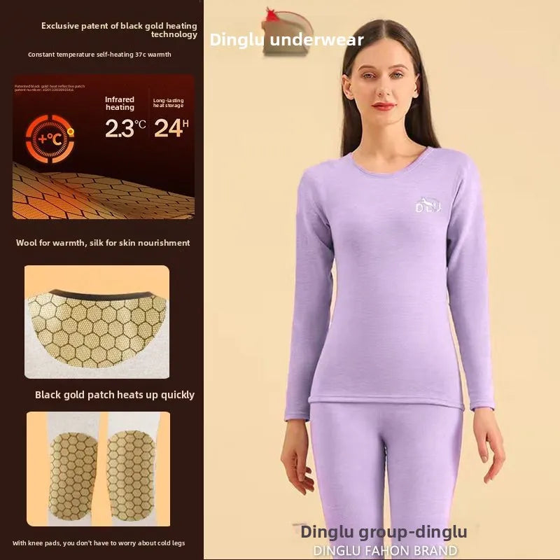 Deer Black Gold Graphene Self-heating Thermal Underwear Men's Wool Silk Thermal Suit Knee Pads Long Johns Winter Warm Sleepwear
