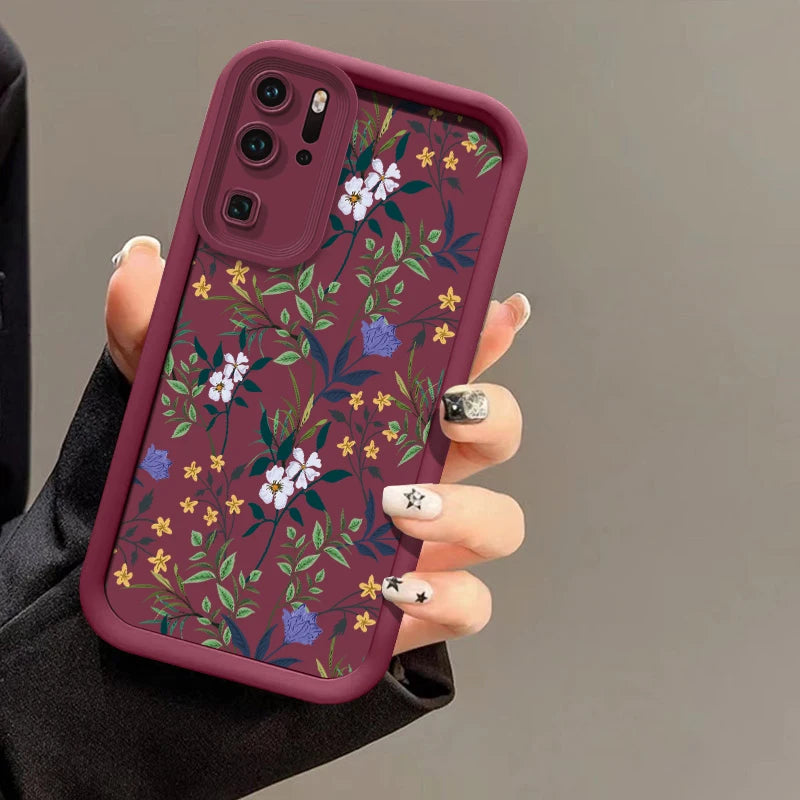 Silicone Floral Phone Case For Huawei P Smart Pro P50 Pro P40 Lite 5G Y7A Y9S P30 P20 Y9 Prime 2019 Shockproof Back Capa