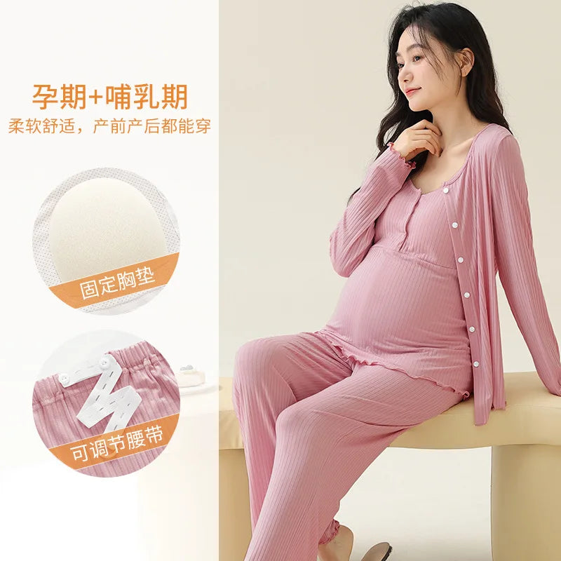 Women's Three-Piece Modal Nursing Pyjama & Robe Set
