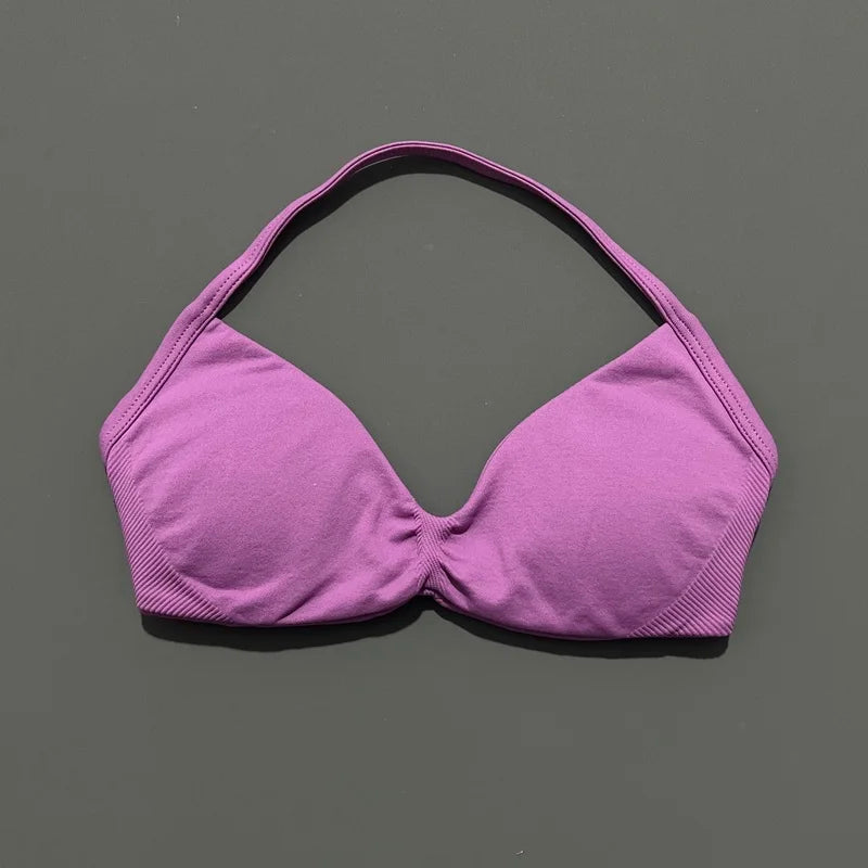Women's Strappy Backless Halter Sports Bra