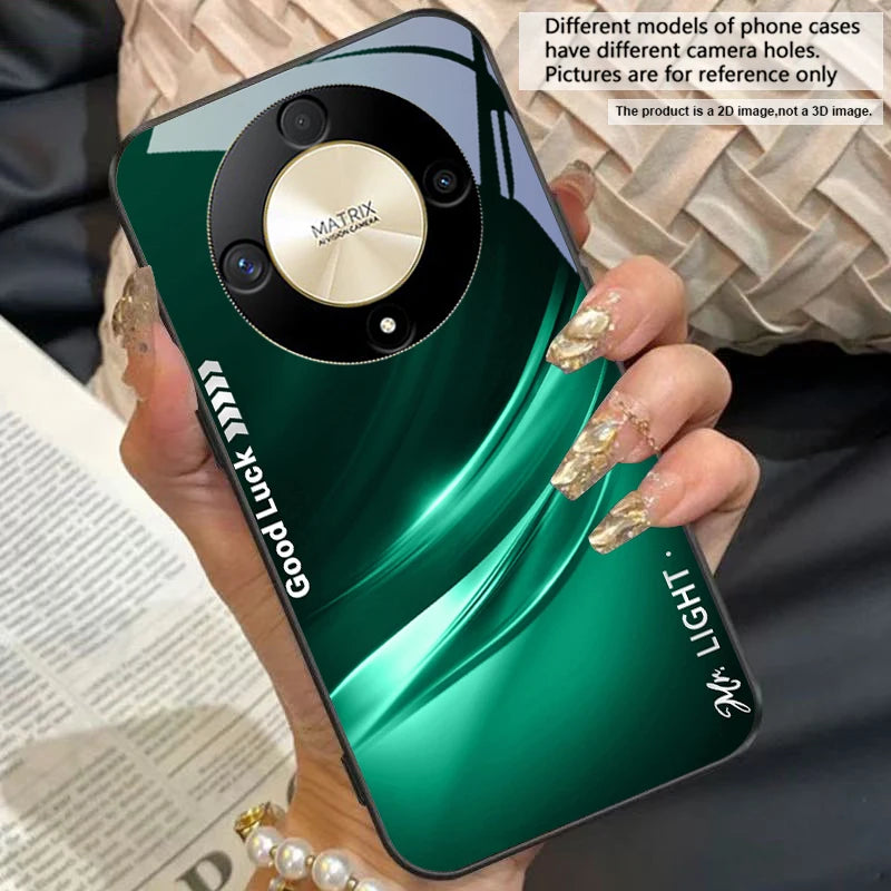 Gradient soft green For Honor 50 70 30 90 200 X5 X5b Plus X6 X8 4G 9 X9c Smart 30 Max  Magic 4 5 Pro 7 Lite glass phone case