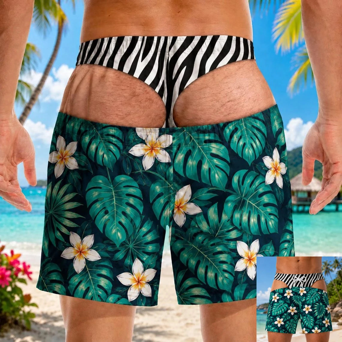 Personalized Funny Men Swim Trunks Gag Gift for Him Big Booty Beach Short Summer Swim Trunks Fake Underwear Beach Shorts