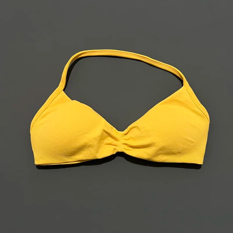 Women's Strappy Backless Halter Sports Bra