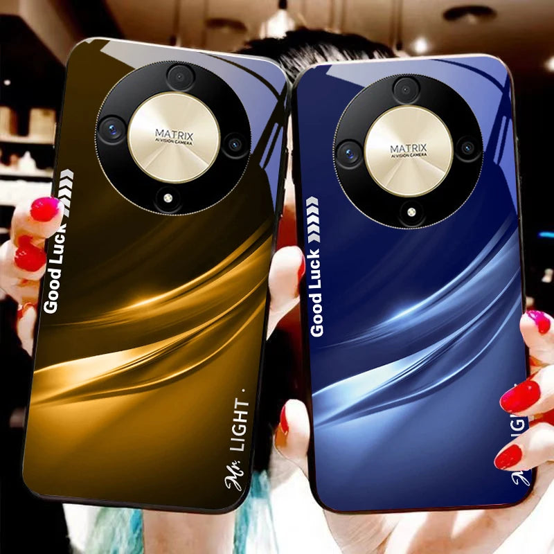 Gradient soft green For Honor 50 70 30 90 200 X5 X5b Plus X6 X8 4G 9 X9c Smart 30 Max  Magic 4 5 Pro 7 Lite glass phone case
