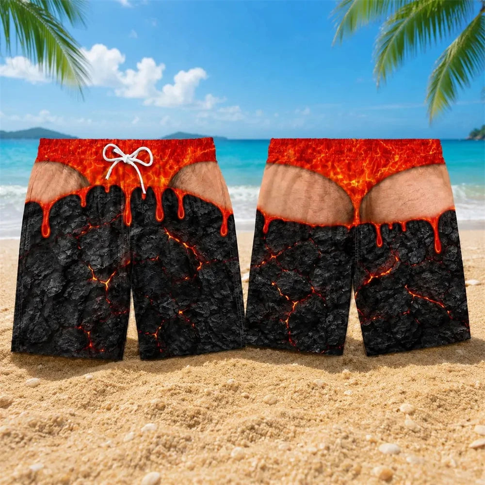 Spider Web Prank Swim Trunks For Men Scary Spider 3D Illusion Fake Underwear Print Board Shorts Novelty For Beach Holiday Party