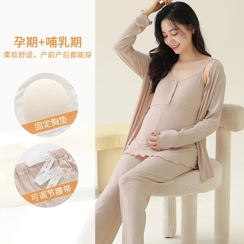 Women's Three-Piece Modal Nursing Pyjama & Robe Set