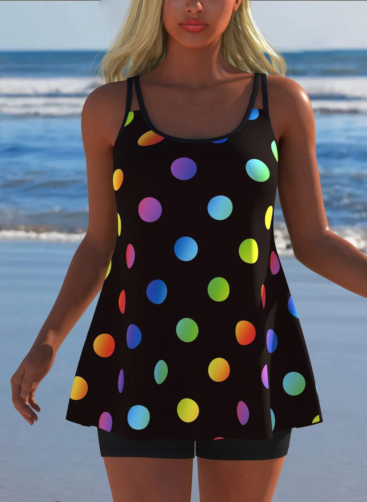 Women's Black & White Print Tankini