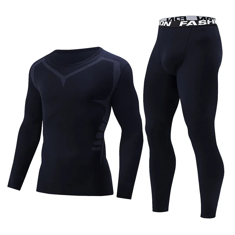 Men Autumn Winter Fashion Printed Thermal Underwear Set Simple Sport Style Warm Base Layer Long Johns Elastic Skin-friendly Top