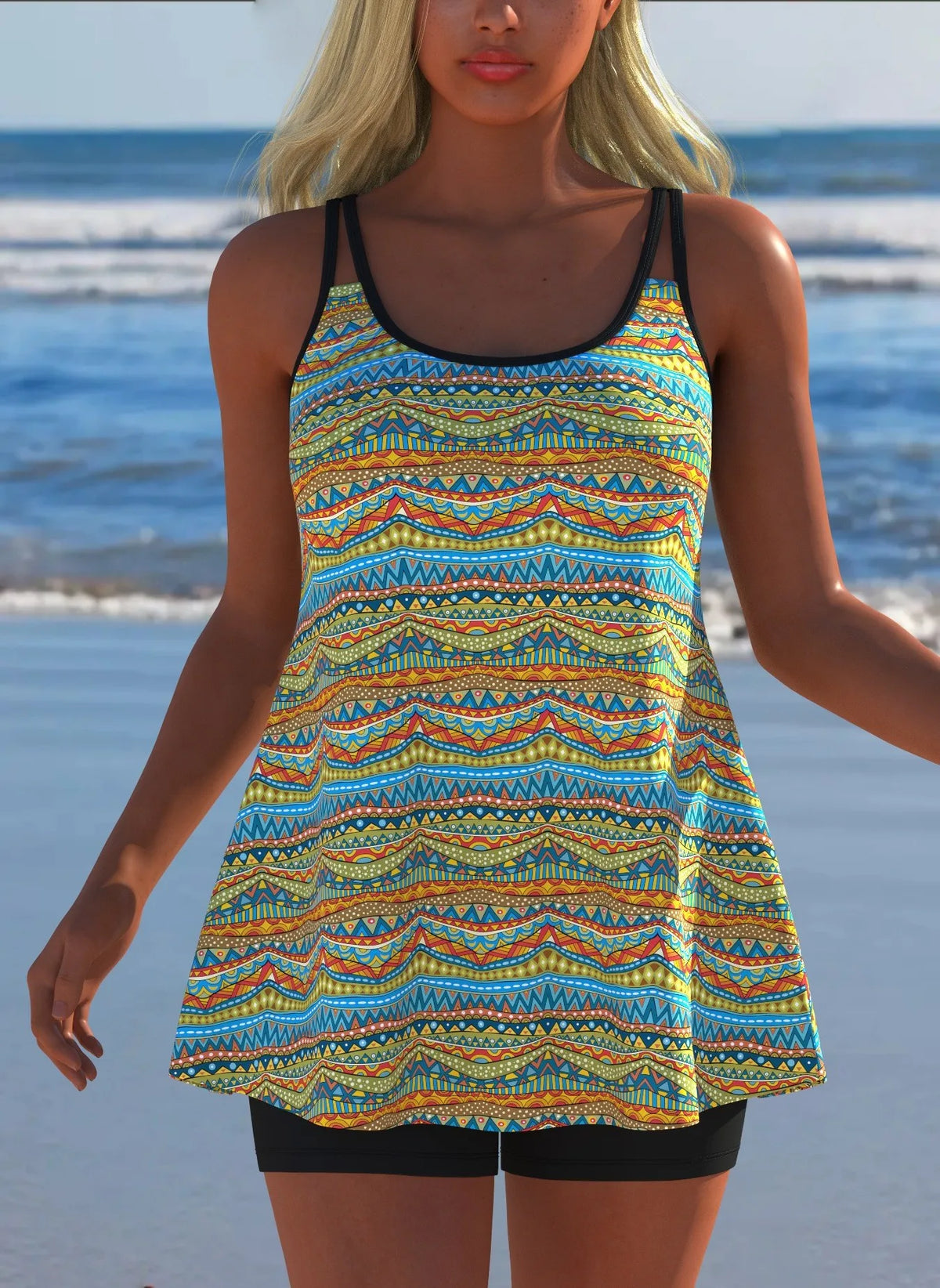 Women's Black & White Print Tankini