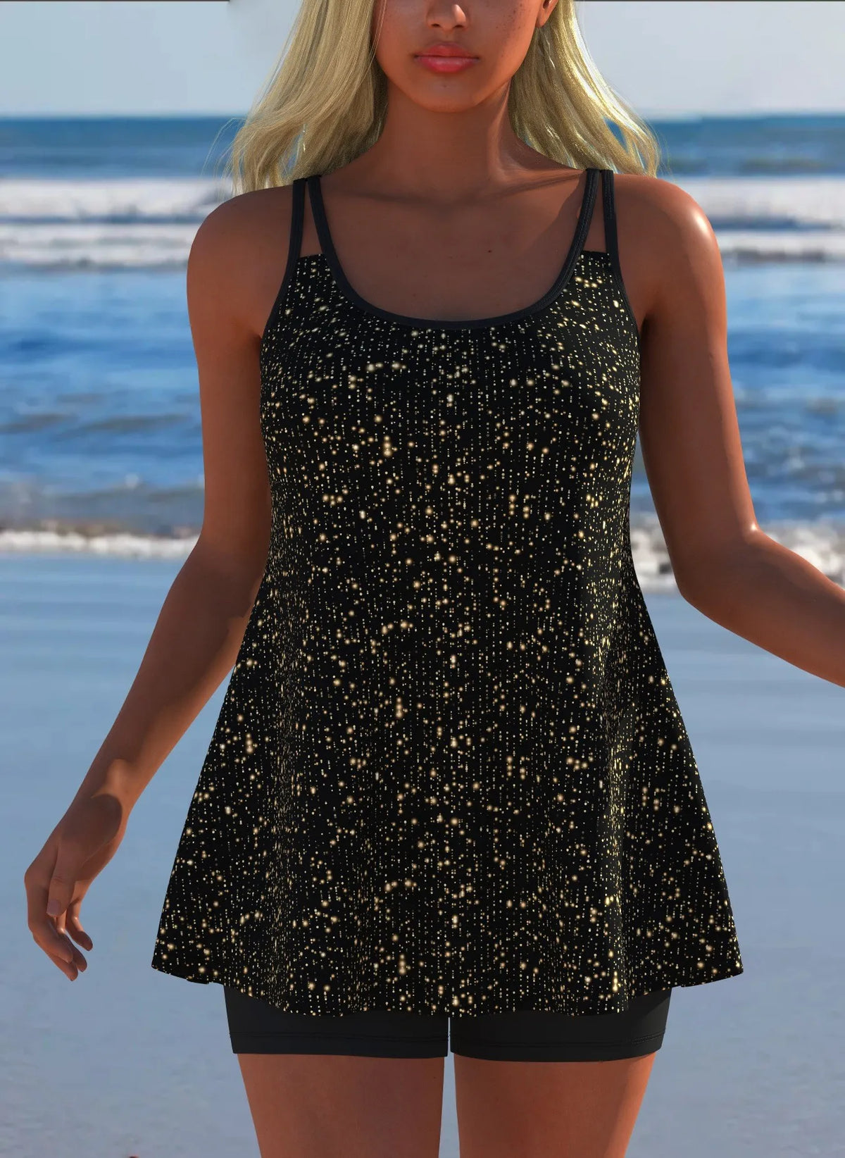 Women's Black & White Print Tankini