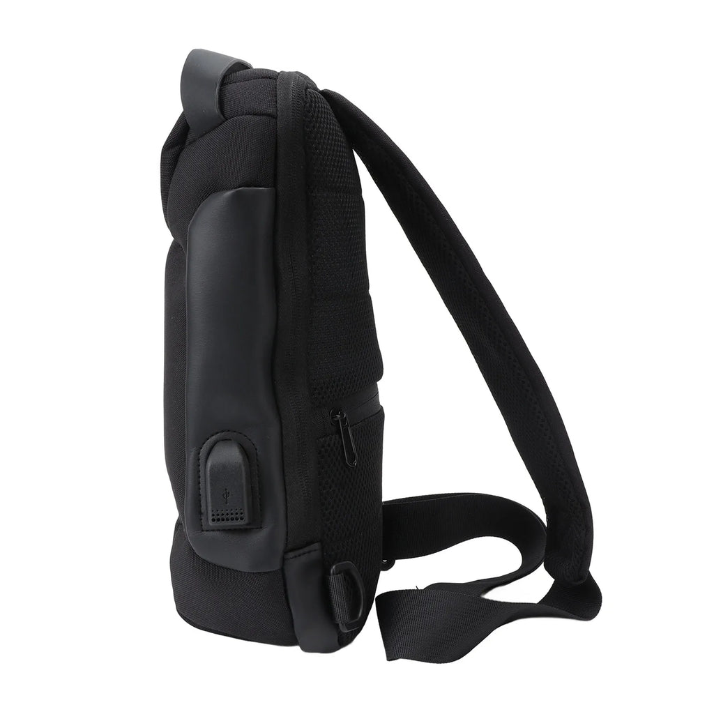 Shoulder Backpack Oxford Cloth Large Capacity Lockable Zipper Portable Sling Bag for Women Men Black 1 Piece 320g