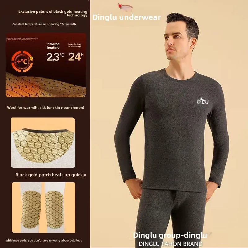 Deer Black Gold Graphene Self-heating Thermal Underwear Men's Wool Silk Thermal Suit Knee Pads Long Johns Winter Warm Sleepwear