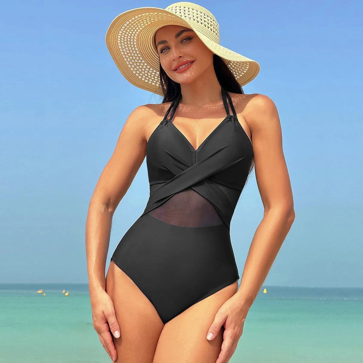 Women's Solid-Colour Mesh Swimwear