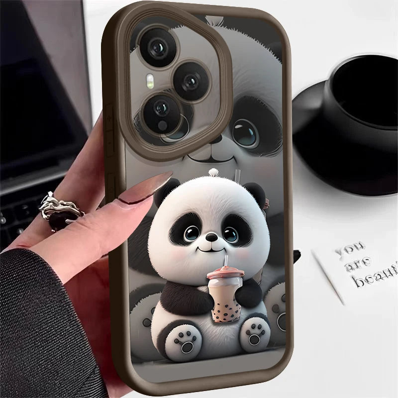 Drink Milk Tea Panda Patterned Phone Case For Honor 400 200 Pro X8c X9c Smart X6a X6b X6c Magic7 Lite Shockproof Soft TPU Cover