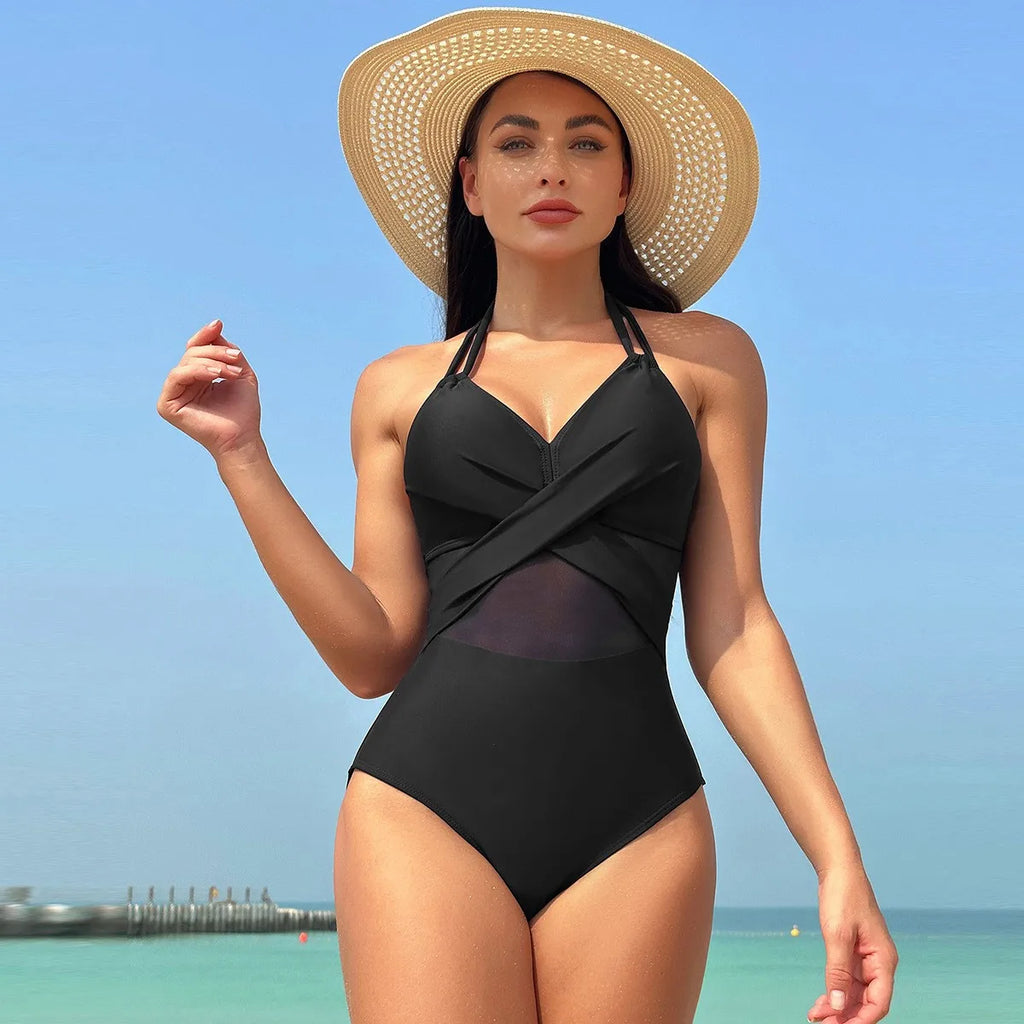 Women's Solid-Colour Mesh Swimwear