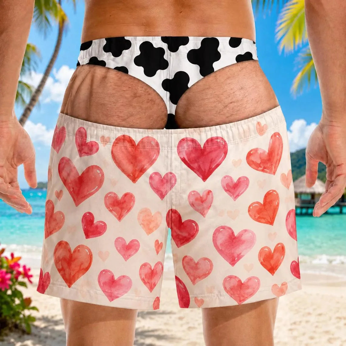 Personalized Funny Men Swim Trunks Gag Gift for Him Big Booty Beach Short Summer Swim Trunks Fake Underwear Beach Shorts