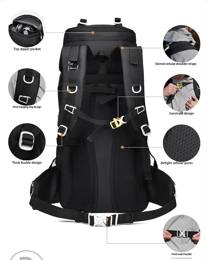 60L Large Capacity Professional Hiking Backpack Unisex Outdoor Camping Trekking Climbing Travel Rucksack for Men Women