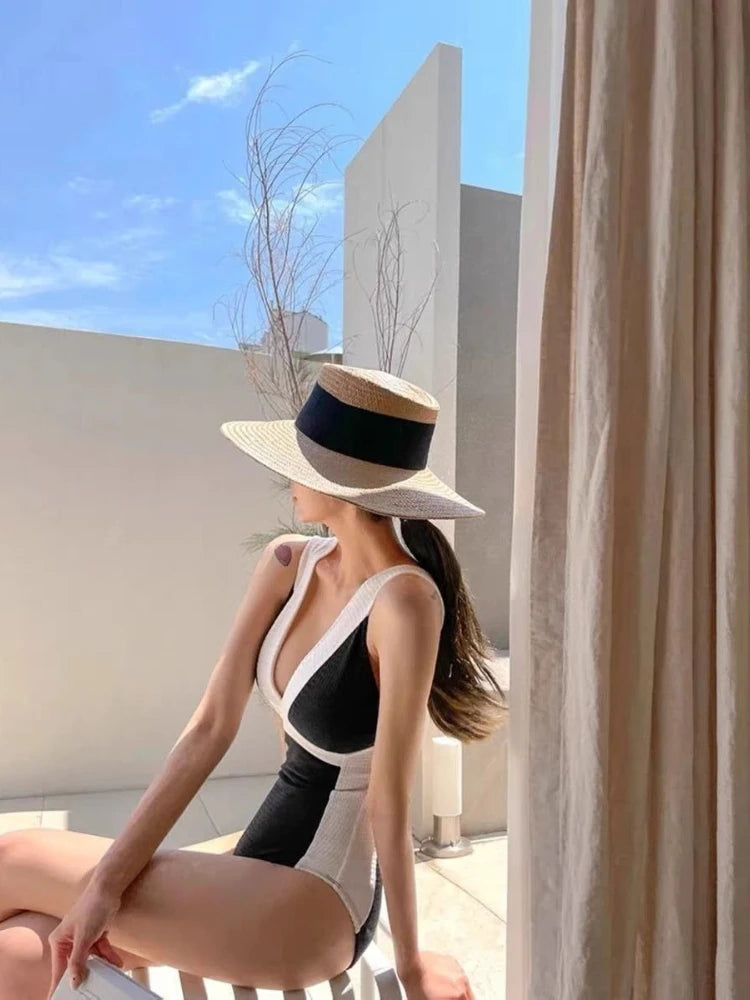 Women's Black & White Tweed-Print One-Piece Swimsuit