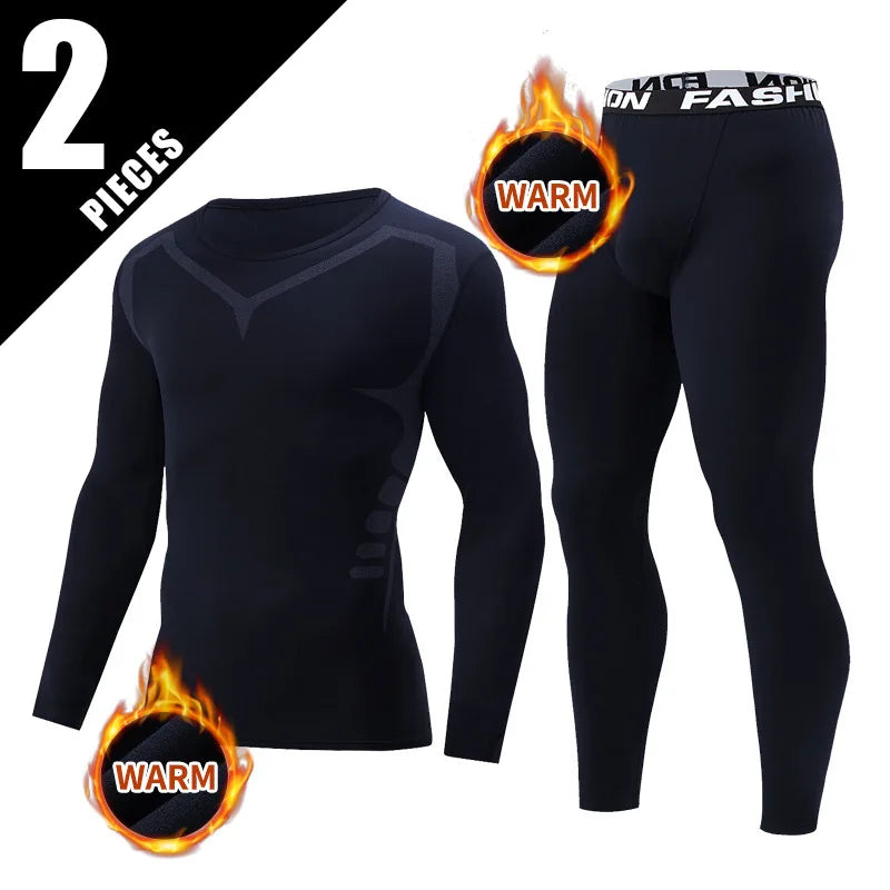 Men Autumn Winter Fashion Printed Thermal Underwear Set Simple Sport Style Warm Base Layer Long Johns Elastic Skin-friendly Top