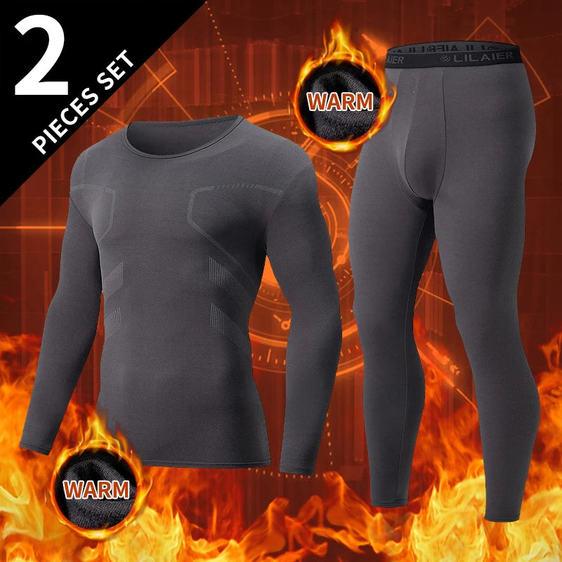 2-piece Autumn/Winter Men's Casual And Comfortable Warm Suit Youth Sports And Fitness Base Underwear Set Long Sleeved Base Shirt