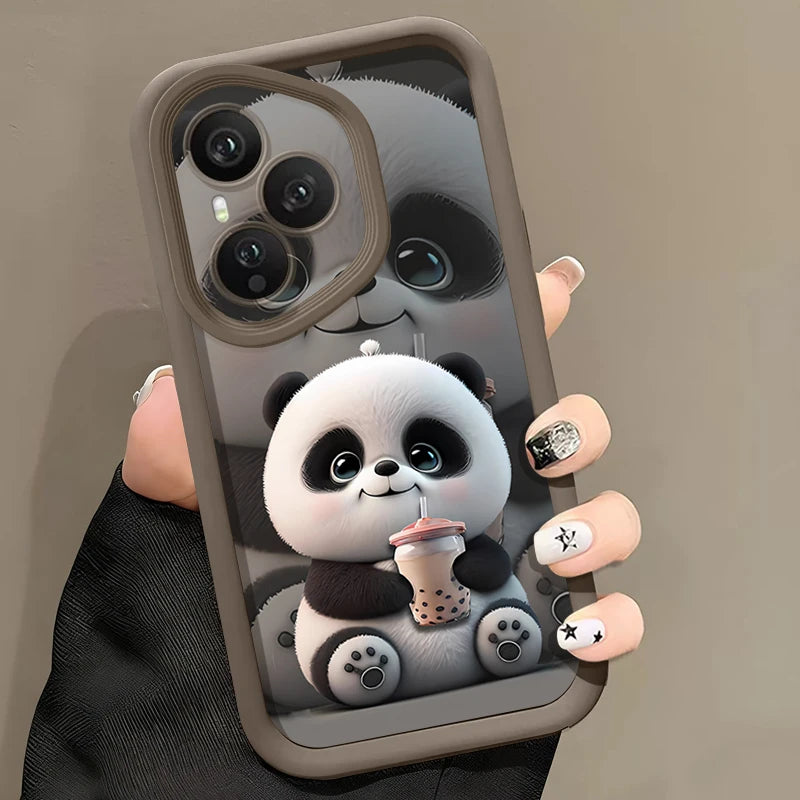 Drink Milk Tea Panda Patterned Phone Case For Honor 400 200 Pro X8c X9c Smart X6a X6b X6c Magic7 Lite Shockproof Soft TPU Cover
