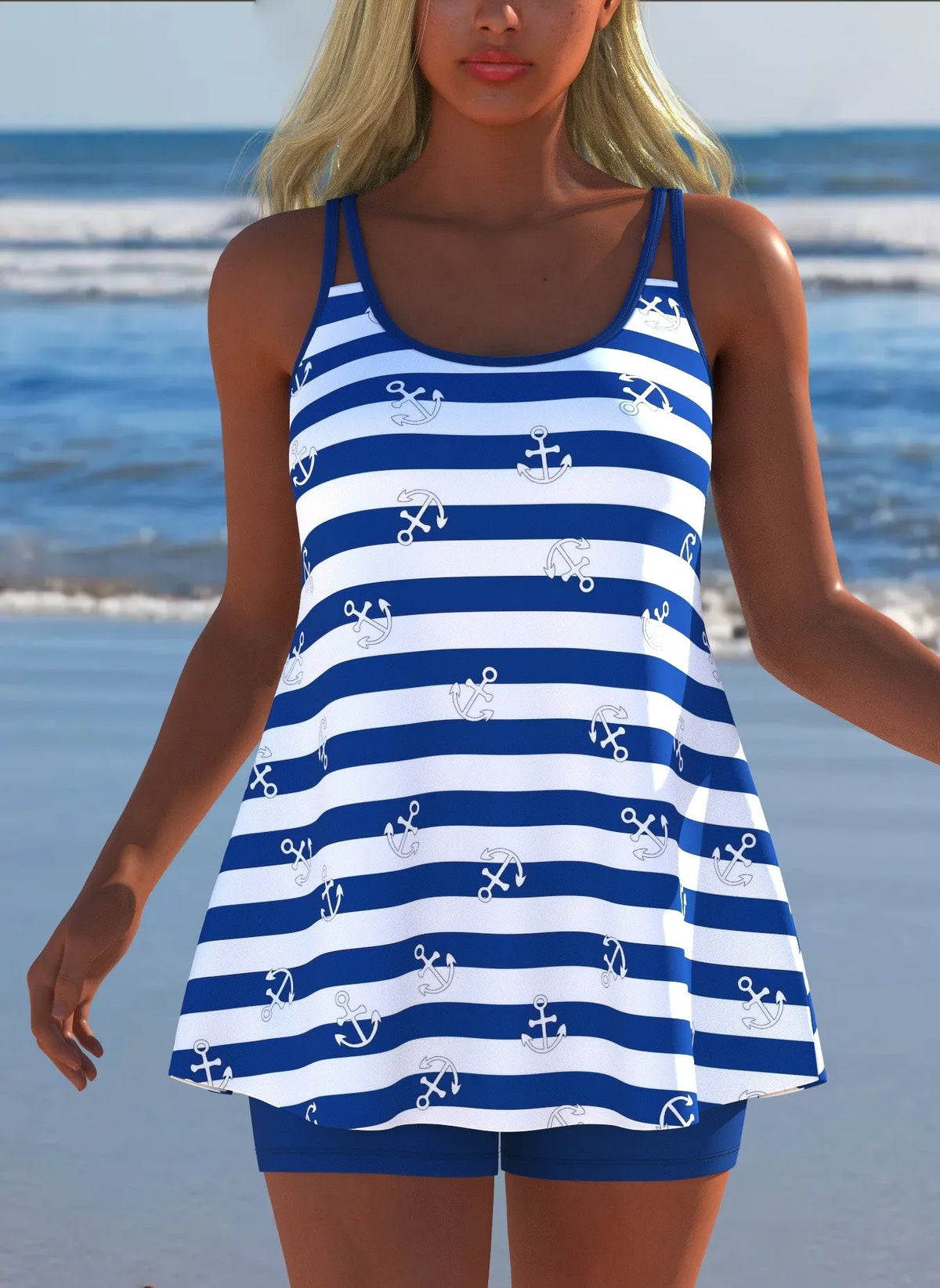 Women's Black & White Print Tankini