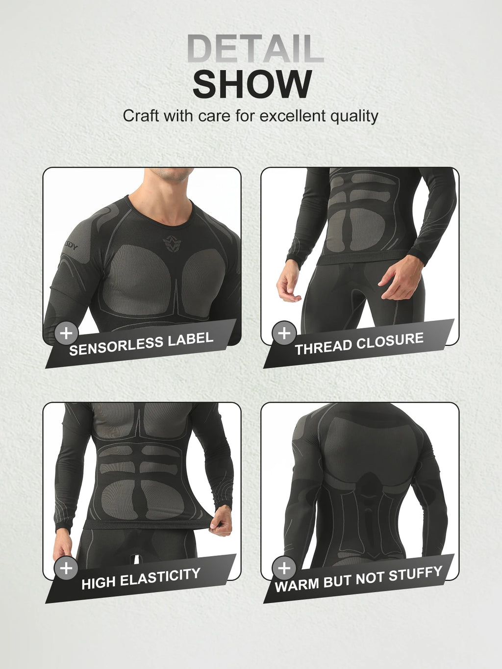 Esdy Men's Thermal Underwear Set Seamless and Traceless Self-Heating Thermal Locking Thickened Underwear Yoga Hiking Skiing Sports Base Layer Set