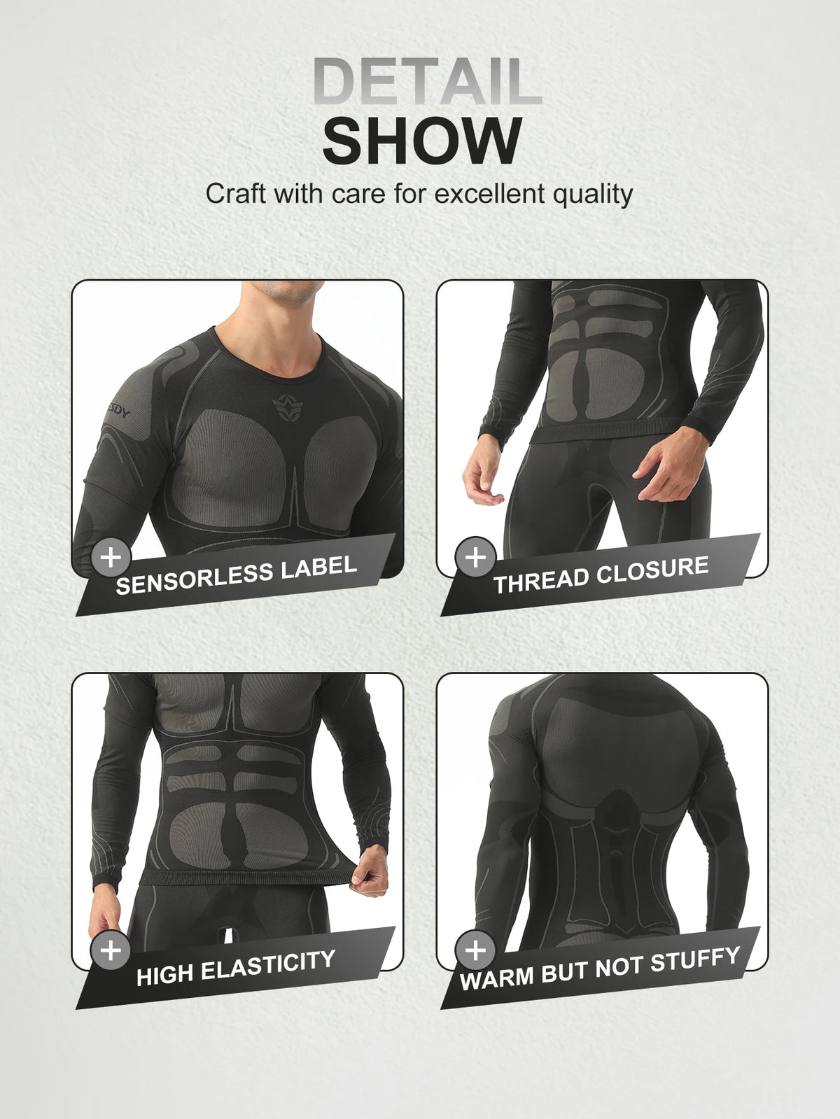 Esdy Men's Thermal Underwear Set Seamless and Traceless Self-Heating Thermal Locking Thickened Underwear Yoga Hiking Skiing Sports Base Layer Set