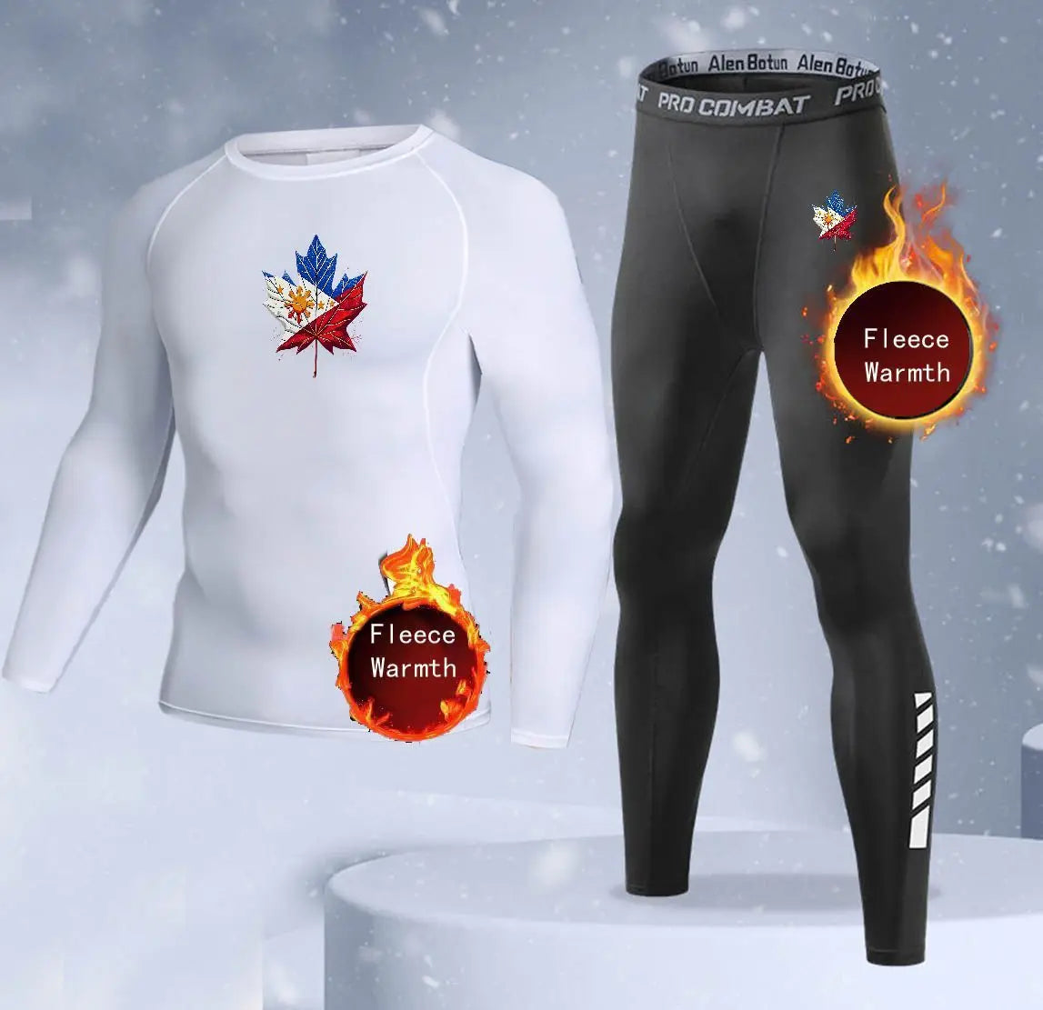 New 2-pieces Winter Warm Men Underwear Set Fleece Thermal Undershirts Long Johns Compression Tights Fitness Sports Tracksuit Set
