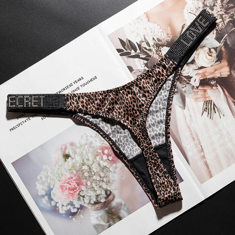 Women's Rhinestone Letter Low-Waist Thong