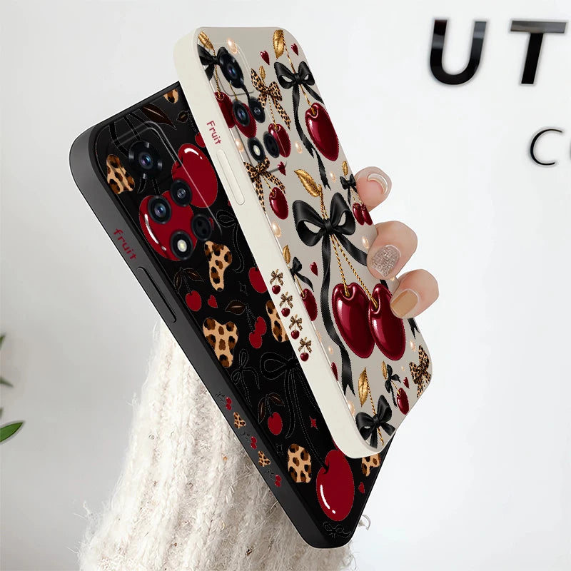 Red Cherry Leopard Print Phone Case For Honor 600 Pro 400 70 Lite 500 200 90 Smart 50 SE 20 9C 9X Pro Soft Shockproof Cases Etui