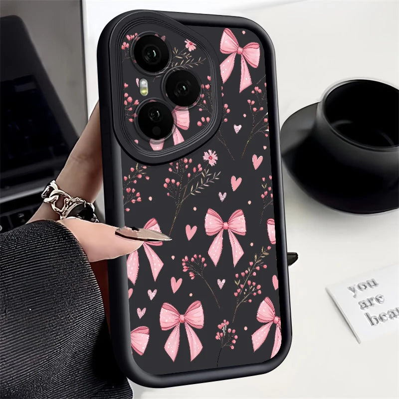 Pink Bow Soft TPU Phone Case for Honor Models