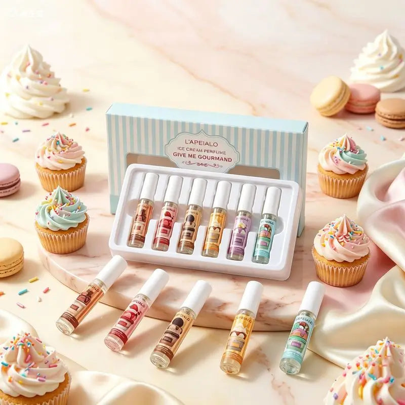 LAPEIALO Ice cream perfume 6 Gift box set of gourmet milk-flavored light fragrance mini portable spray bottles