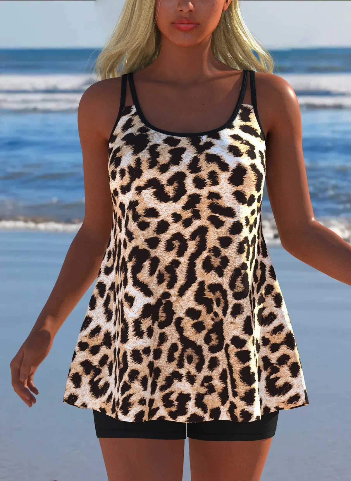 Women's Black & White Print Tankini