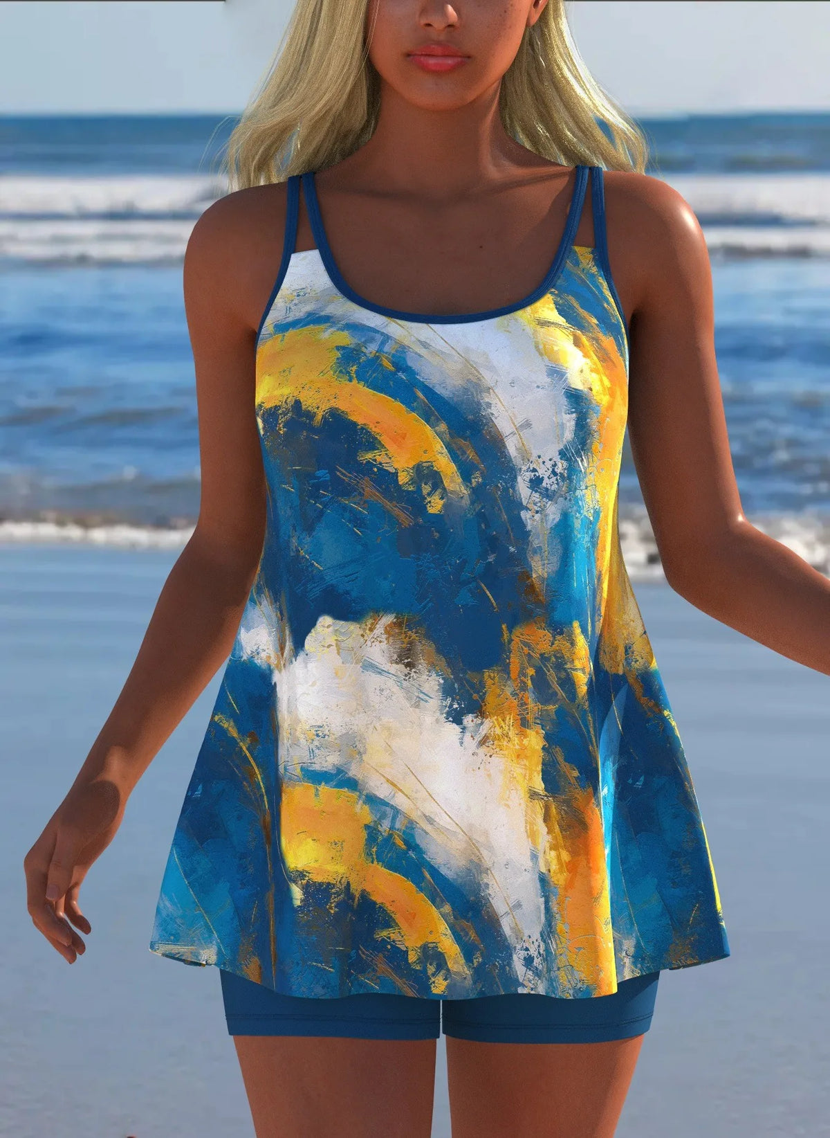 Women's Black & White Print Tankini