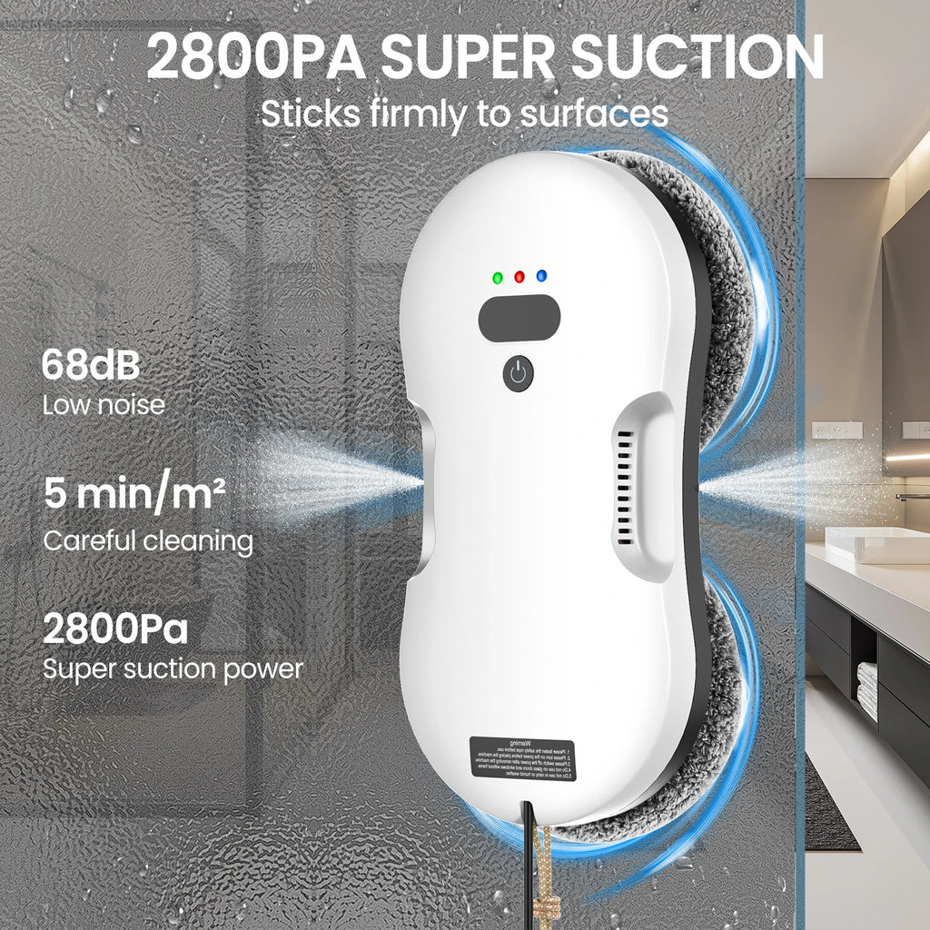 72W 2800Pa Automatic Window Cleaning Robot Two-Way Spray, Full-Automatic Electric Glass Cleaner for Home Windows with Remote