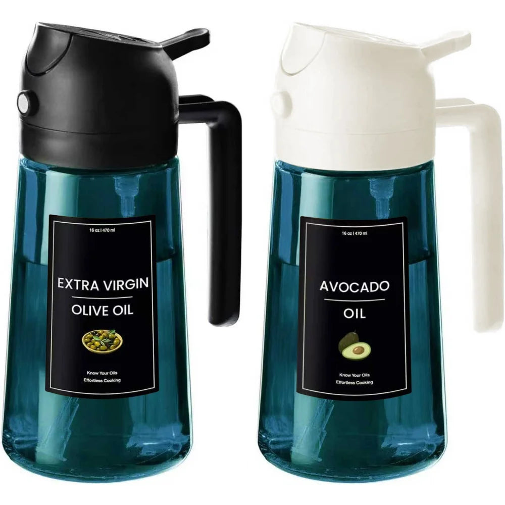 16oz/470ml Blue Glass Olive Oil Sprayer For Cooking - 2 In 1 Olive Oil