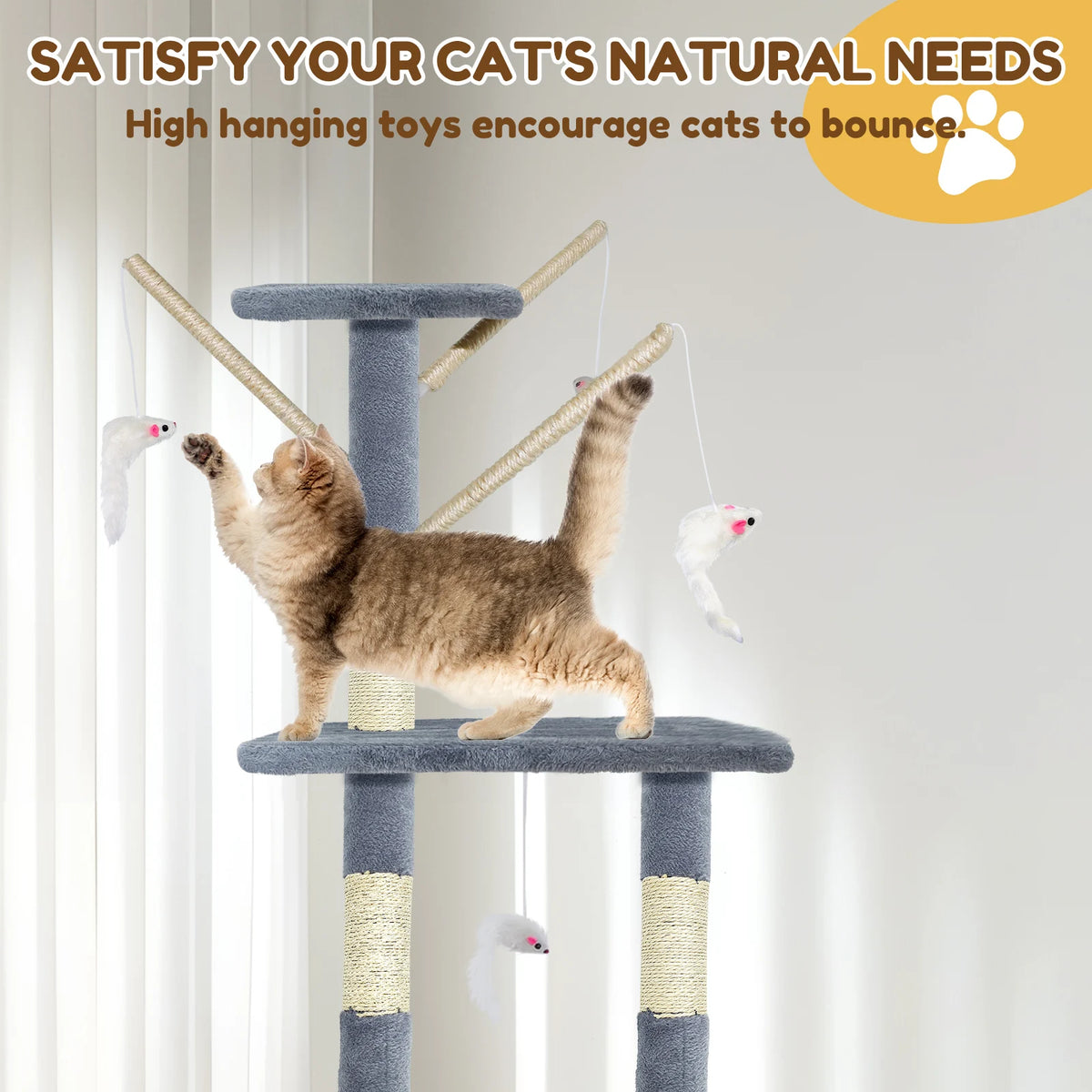 138cm Cat Tree Tower Scratching Posts Multilevel Cat Climbing House with Condos & Ladder Pet Activity Centre for for Indoor Cats Play and Rest, Dark Grey