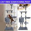 138cm Cat Tree Tower Scratching Posts Multilevel Cat Climbing House with Condos & Ladder Pet Activity Centre for for Indoor Cats Play and Rest, Dark Grey